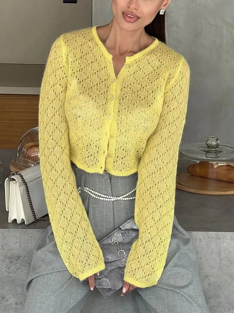 SOERA Tessa Sheer Cropped Cardigan - Sweaters & Cardigans - 1005009286675950-;ou1775118412811762040 White S