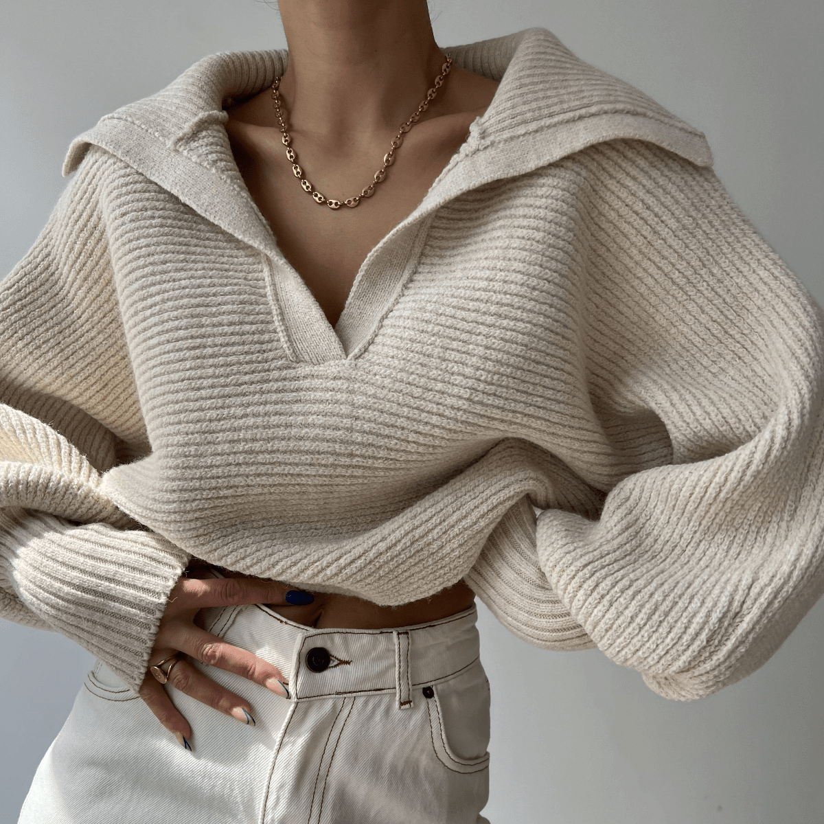 SOERA Kath Oversized Knit Sweater - Sweaters - Ka1766362638996226495 Beige S