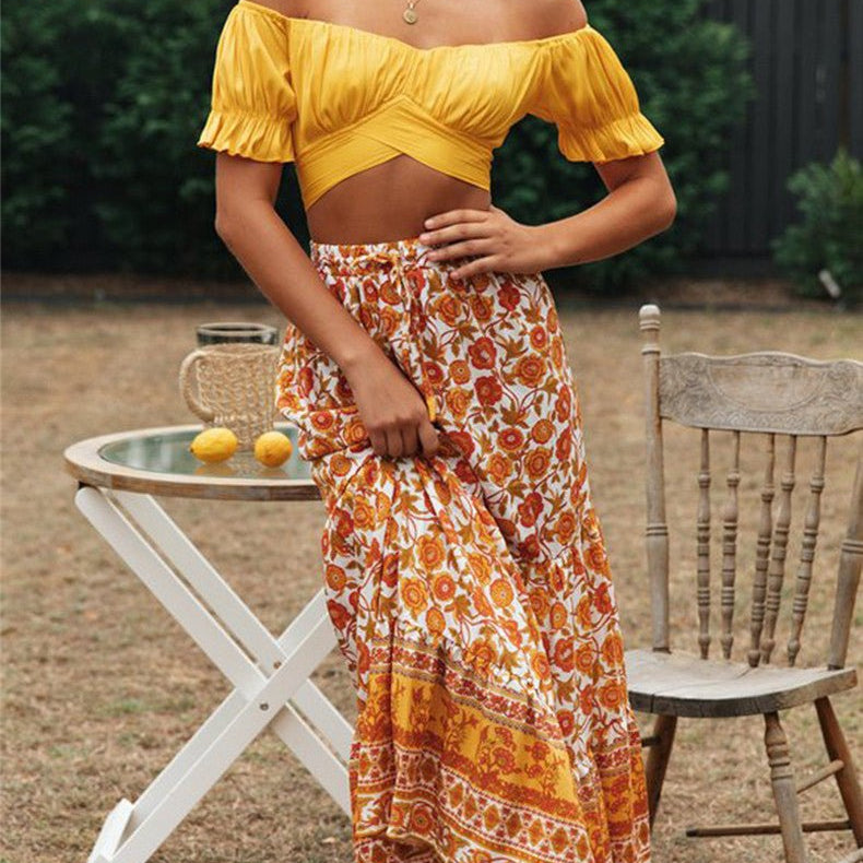 SOERA Celeste Flowing Puff Sleeve Crop Top - Top - Gelb S