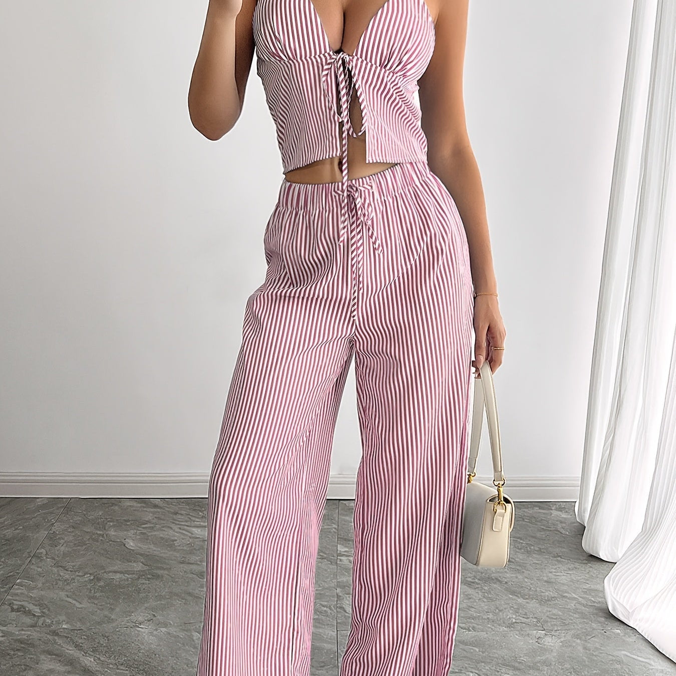 SOERA Simone Striped Halter Top - Top - SOERA-168323-ROS-XS-80643 Rosa XS