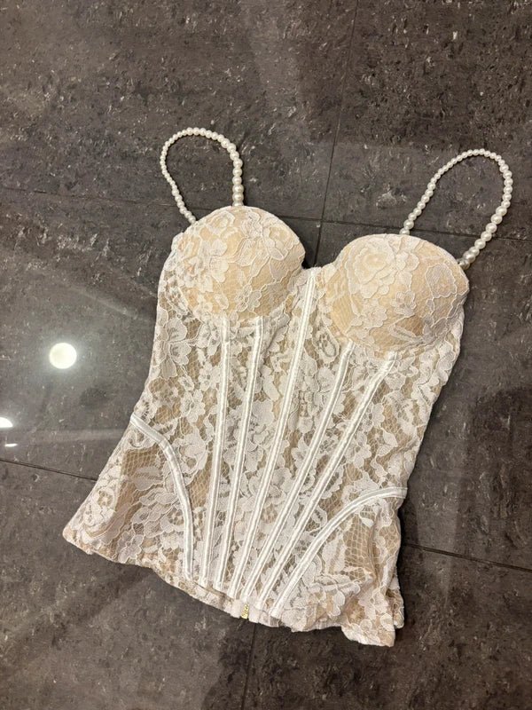 SOERA Aneyla Lace Sheer Bustier Cami Top - Tops - White L