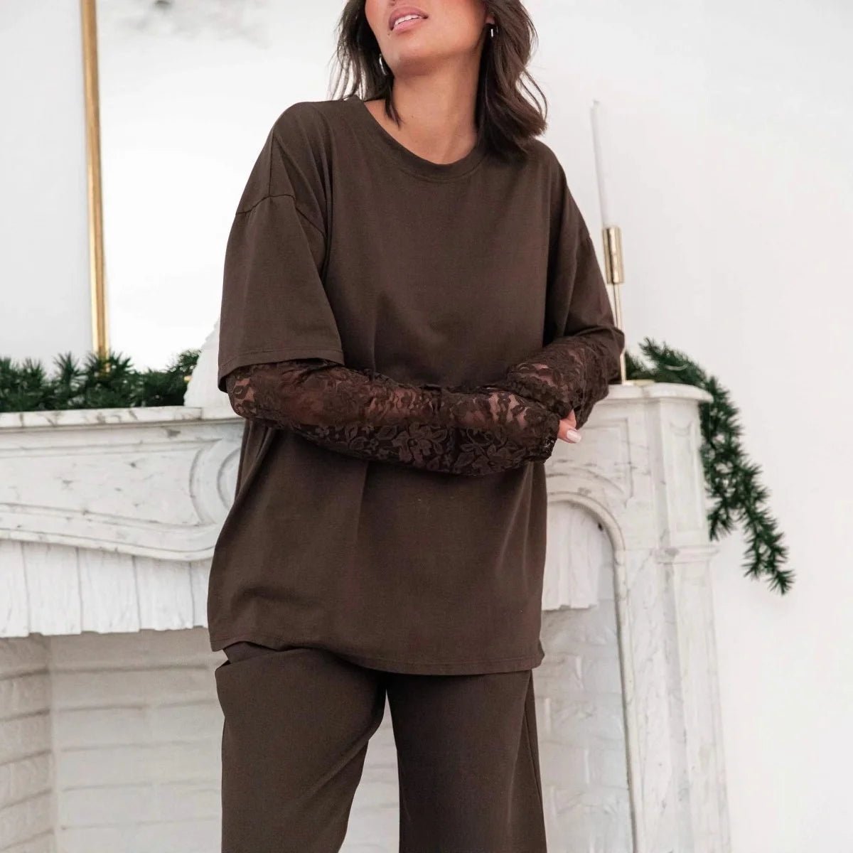SOERA Bella Lace Splice Long Sleeve Tee - Tops - S