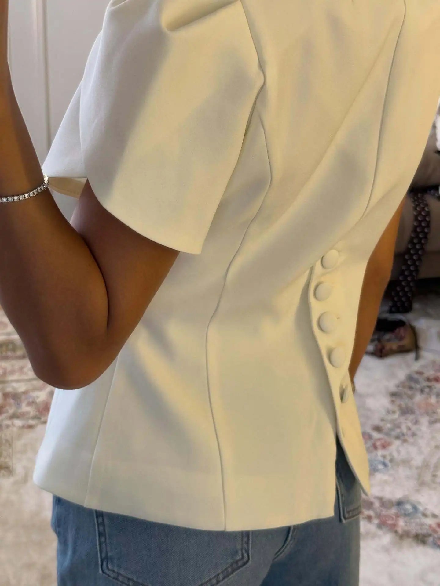SOERA Bianca Button Front Stand Collar Top - Tops - White XS