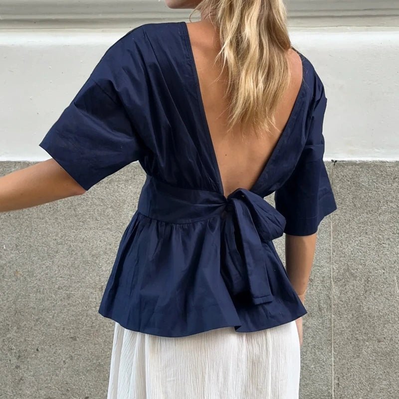 SOERA Cecile Ruffled Backless Blouse - Tops - Yellow S