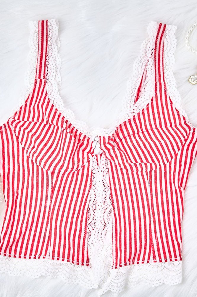SOERA Celeste Ruffled Stripe Lace Tank Top - Tops - SOERA-479619-PUR-L-37571 Purple L