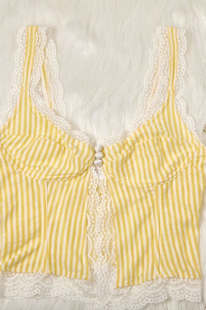SOERA Celeste Ruffled Stripe Lace Tank Top - Tops - SOERA-479619-PUR-L-37571 Purple L