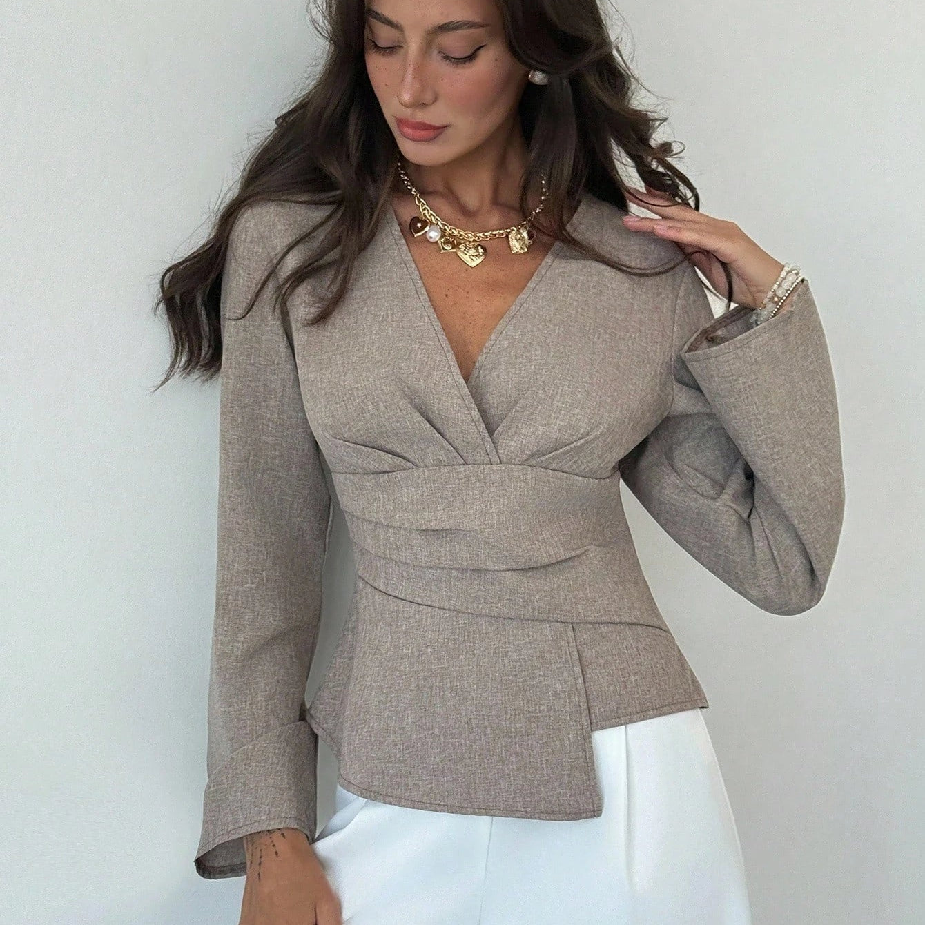 SOERA Chantelle Asymmetric Flare Sleeve Blouse - Tops - 1005010535439730-;iw1775118413246870651 Dark Grey S