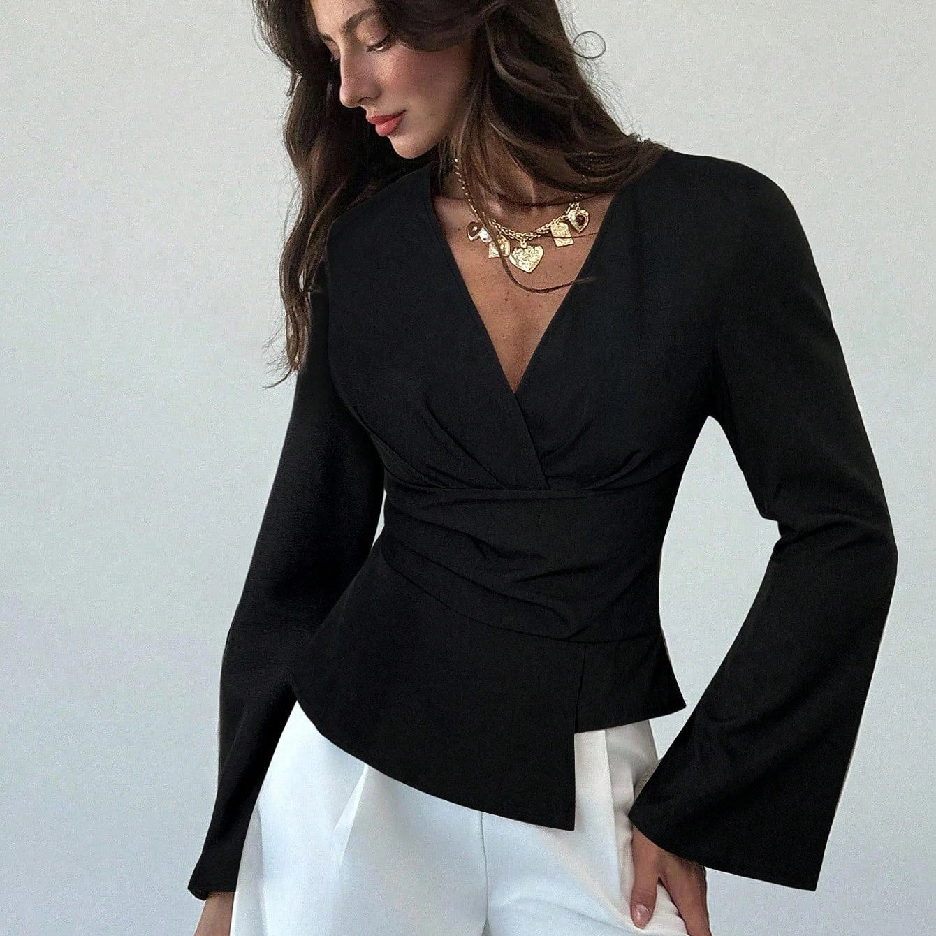 SOERA Chantelle Asymmetric Flare Sleeve Blouse - Tops - 1005010535439730-;Wz1775118413246765301 Black S