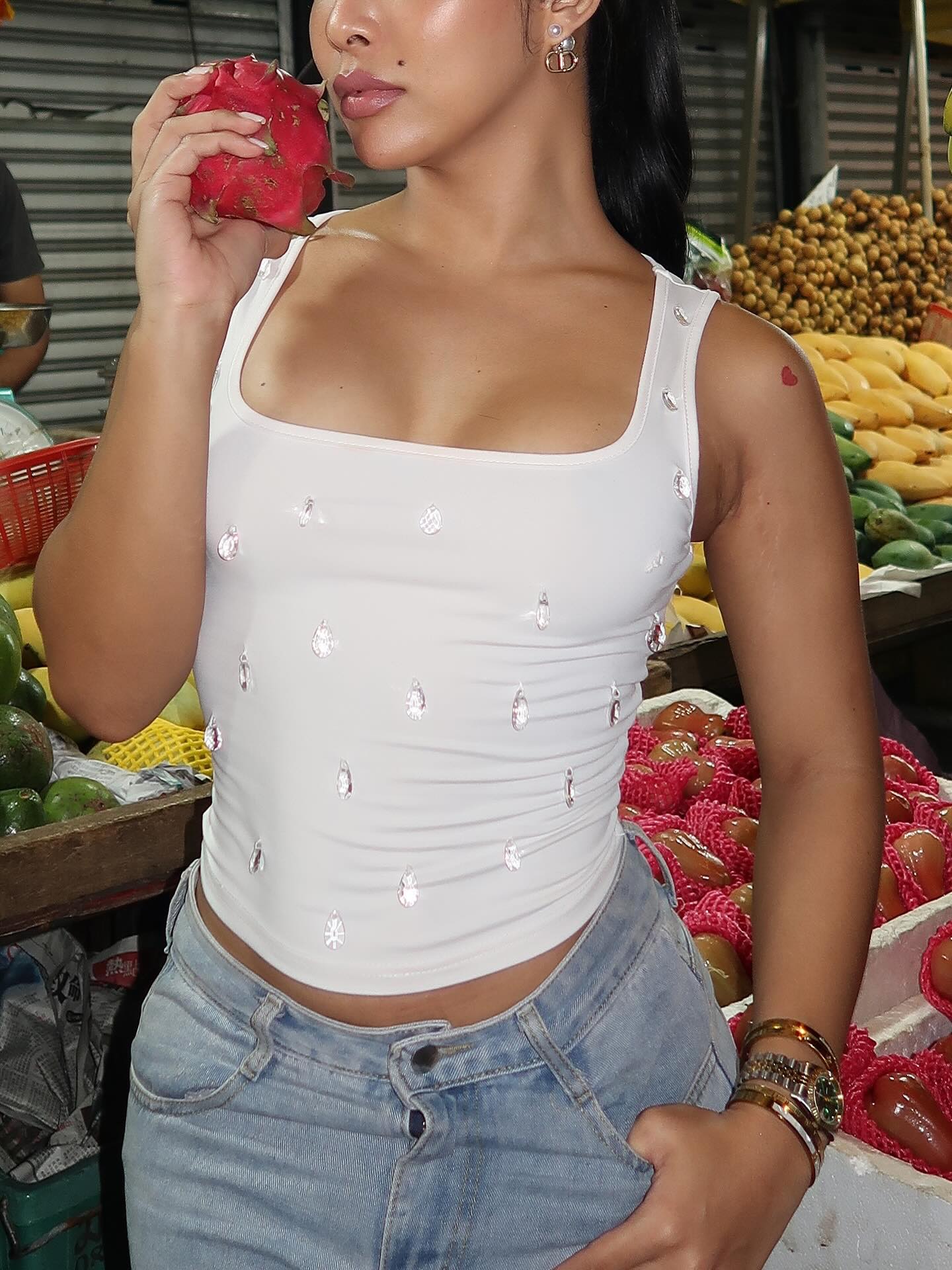 SOERA Hazel Sleeveless Top with Diamond Details - Tops - White S