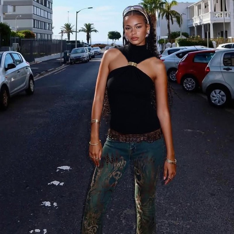 SOERA Isabelle Gold Accent Halter Top - Tops - Np1770344797580712446 S