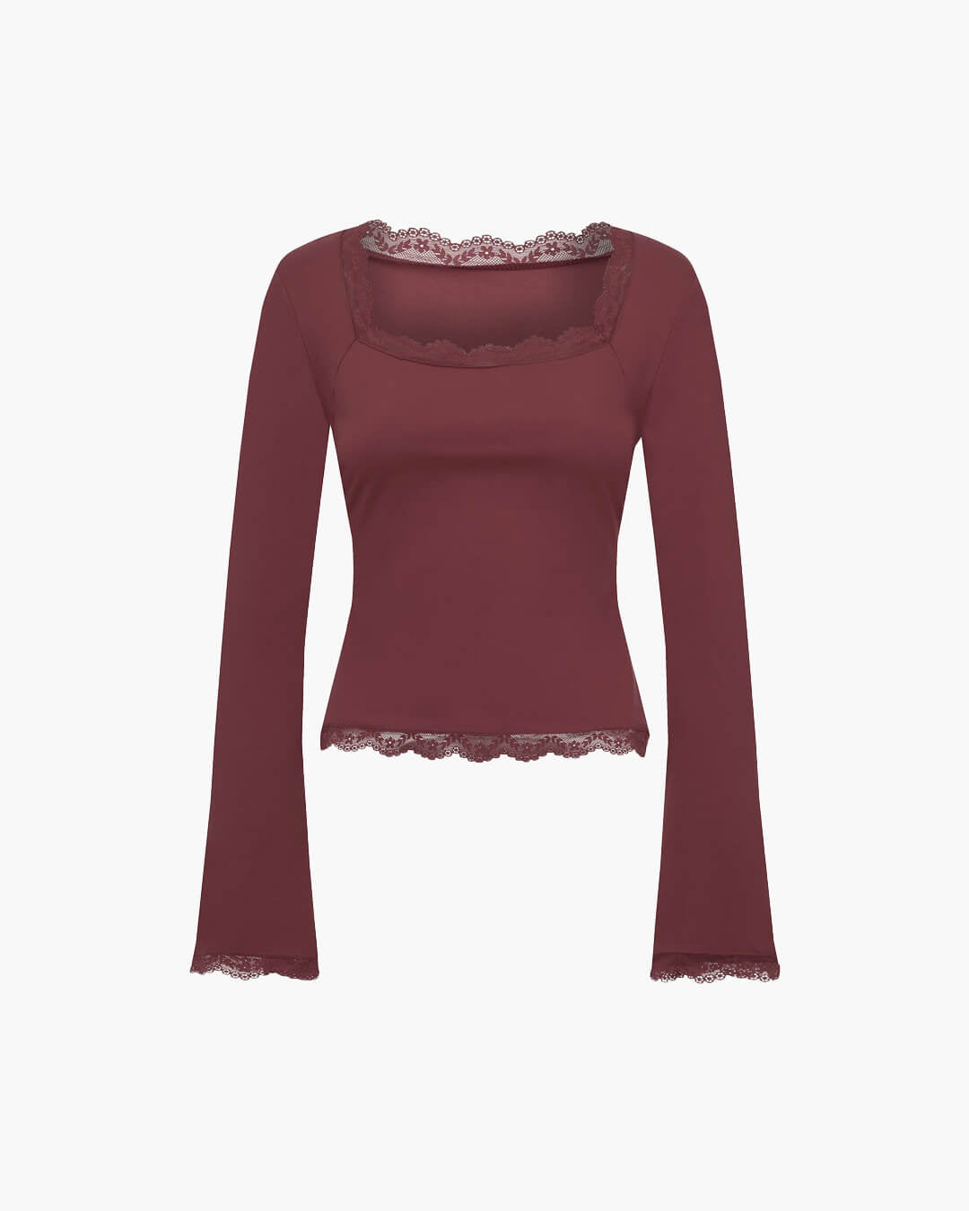SOERA Jackie Lace Trim Square Neck Top - Tops - 1005009888508655-;aa1768904312563926548 Maroon S