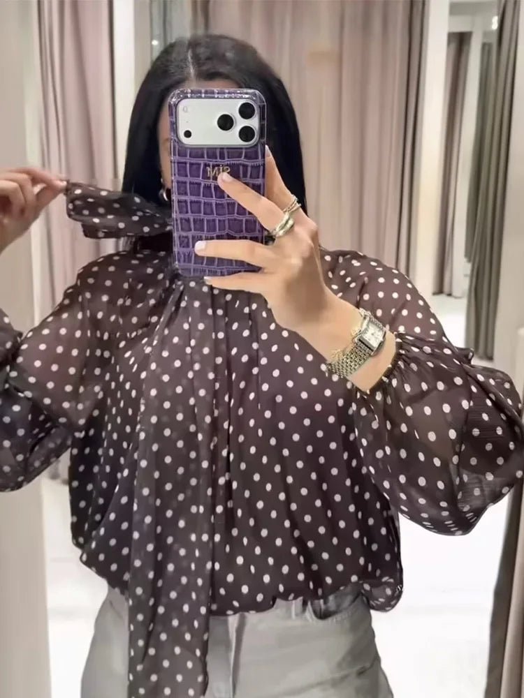 SOERA Sofia High Collar Polka Dot Blouse - Tops - White M