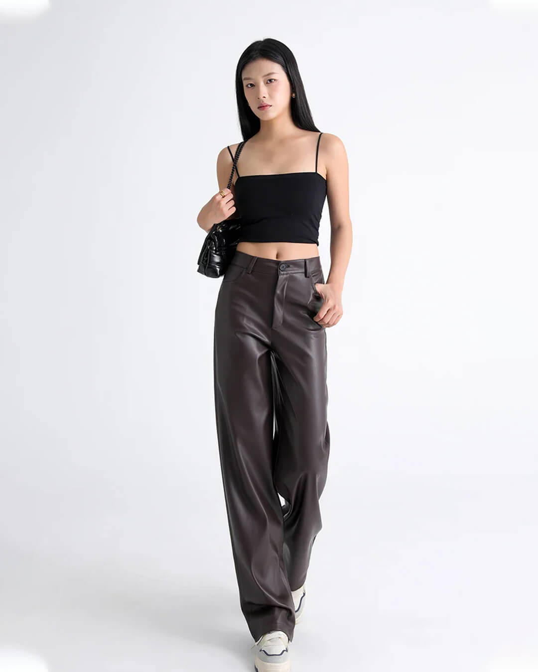 SOERA Giselle High Waisted Leather Pants - Trousers - 1005009872666185-;hY1762998399401204977 Coffee S