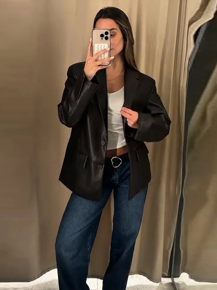 SOERA Ryza Vegan Leather Blazer - Women's Blazers - 3256809675810968-;fS1757549903793482859 Dark Brown M