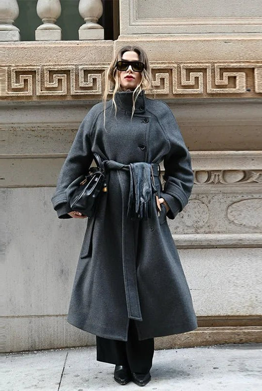 SOERA Claudine Long Belted High Collar Coat - Women's Coats & Jackets - kF1762239701861710194 Grey L