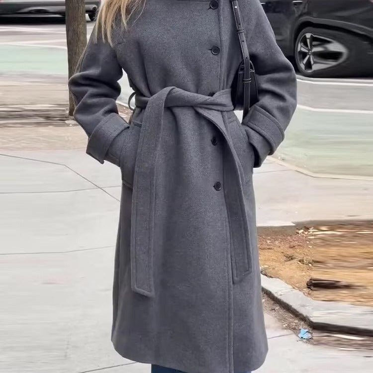 SOERA Claudine Long Belted High Collar Coat - Women's Coats & Jackets - Rk1762239701861524156 Grey S