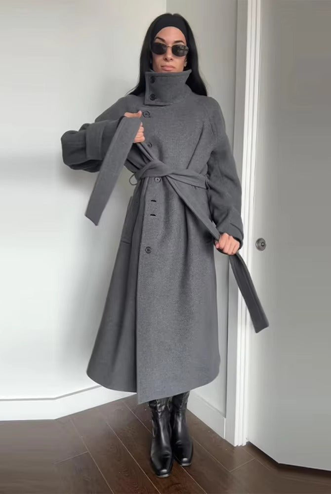 SOERA Claudine Long Belted High Collar Coat - Women's Coats & Jackets - wx1762239701861619055 Grey M