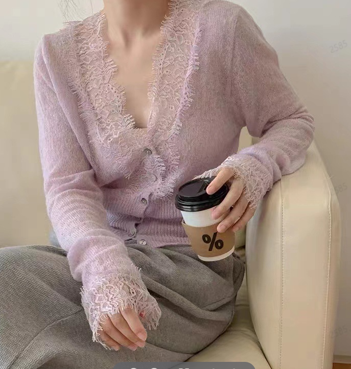 Aurelie pletený krajkový kardigan