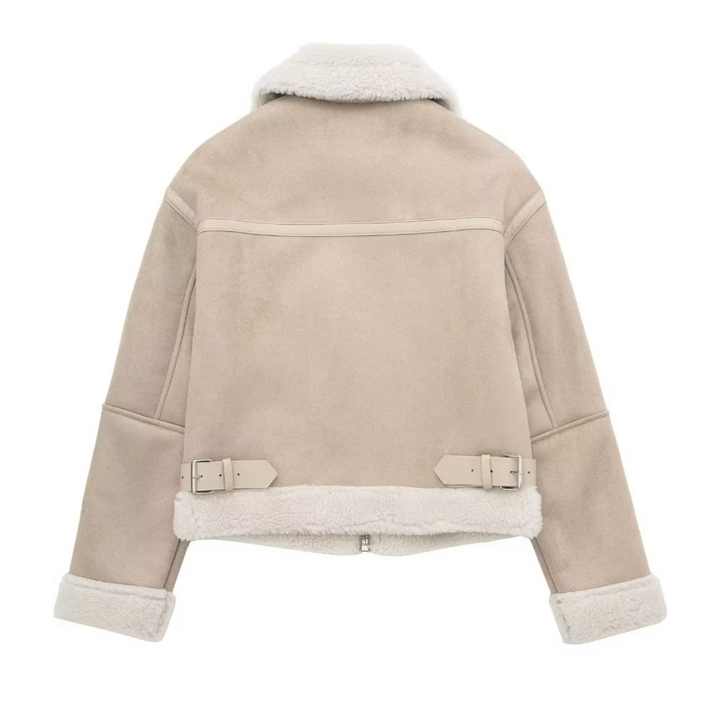 Beige Suede Shearling Jacket - Timeless Versatile Outerwear for All Seasons 4