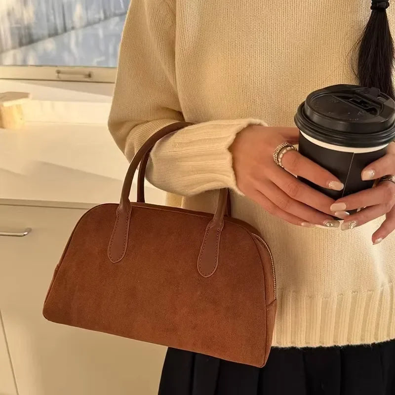 Sac cabas vintage en daim marron - Sac à main de luxe élégant et fonctionnel pour femmes