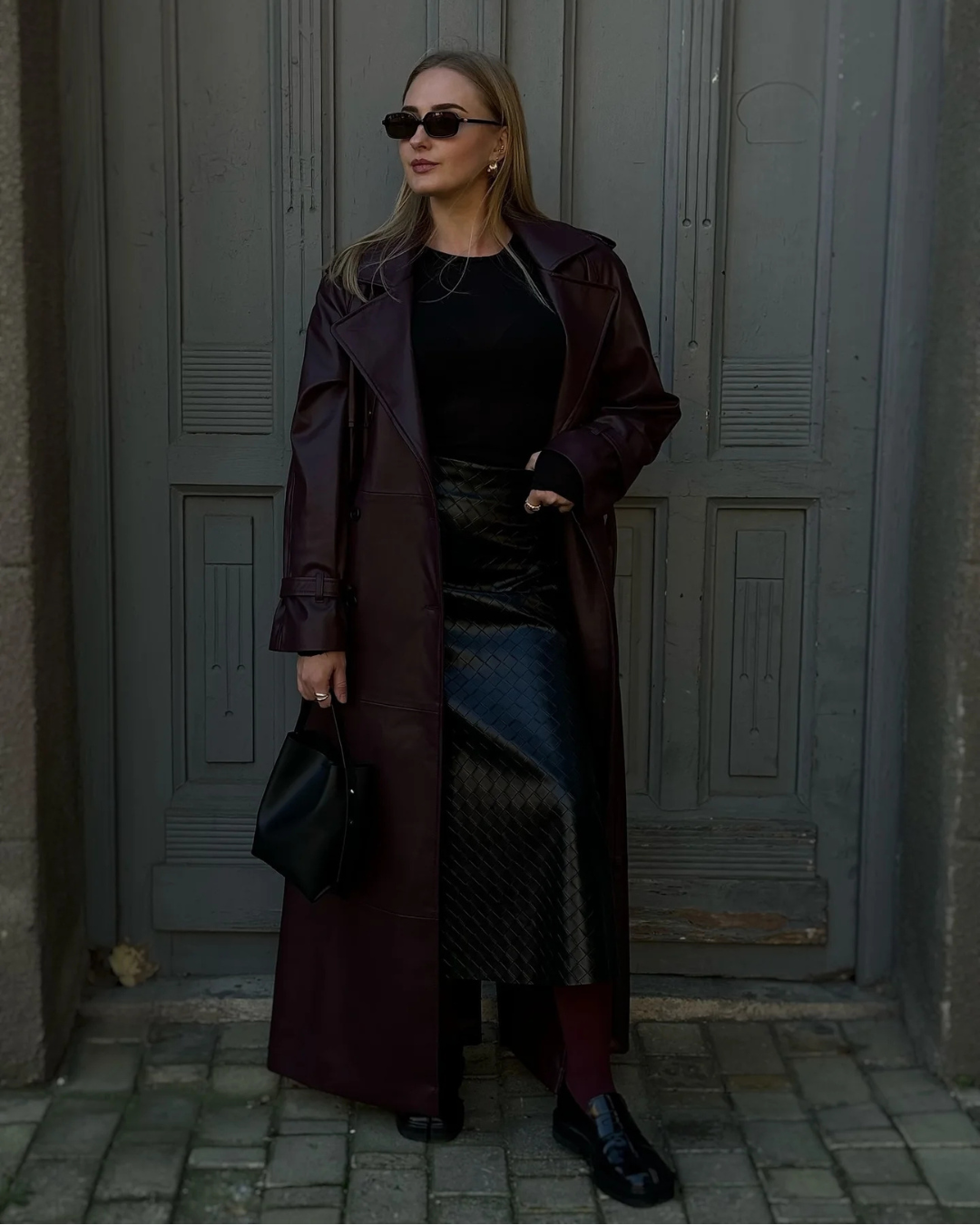 Burgundy Faux Leather Trench Coat for Women - Elegant & Stylish Outerwear 1