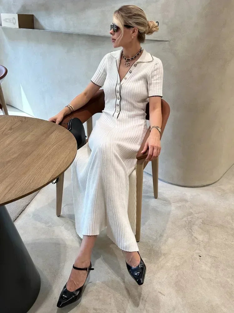 Diana Tricot Knit Dress - Women's Vintage Bodycon Formal Dress with Contrast Trim 4