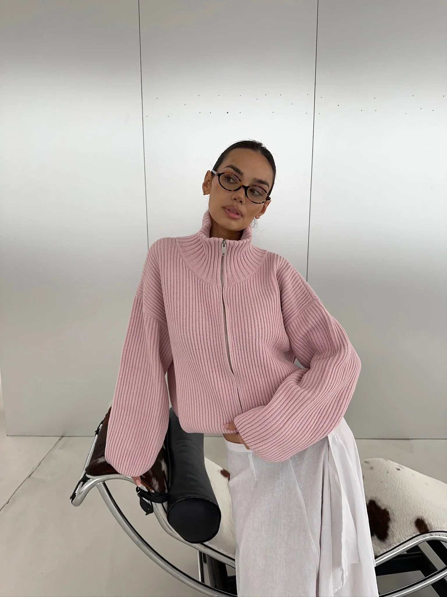 Daniela Oversize rebrovaný sveter na zips