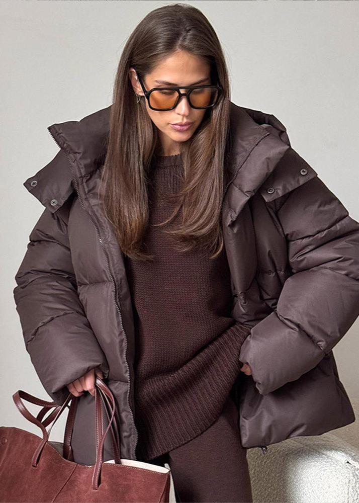 Oversized Water-Resistant Puffer Jacket Women with Detachable Hood 0