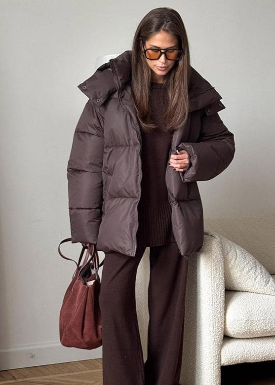 Oversized Water-Resistant Puffer Jacket Women with Detachable Hood 2