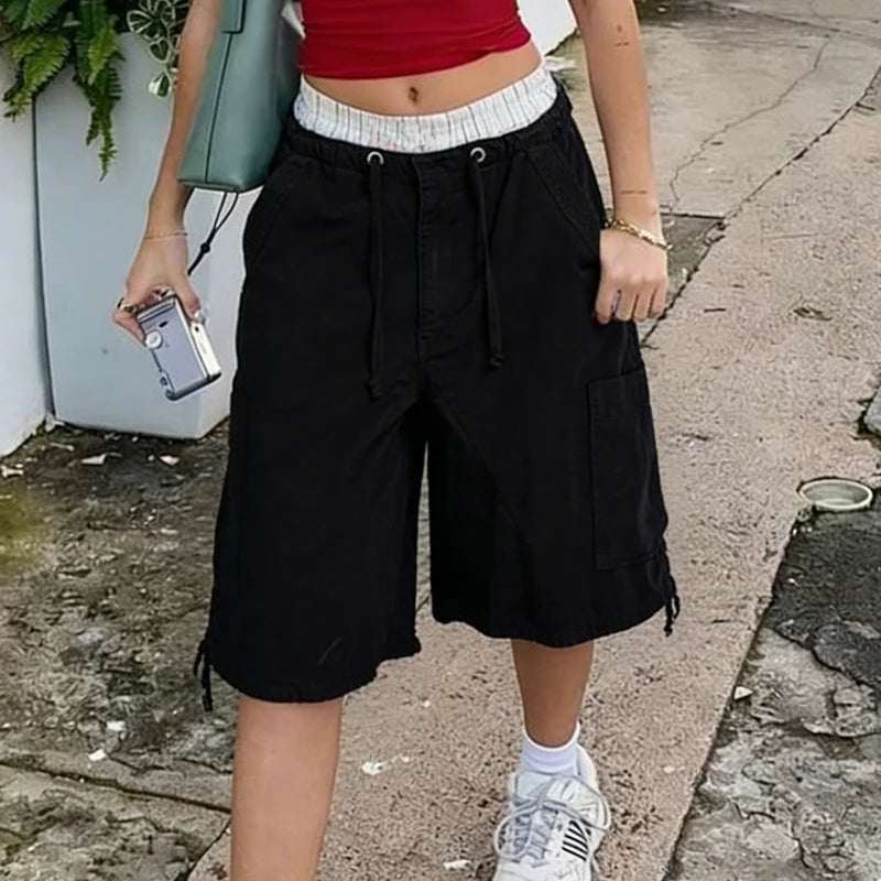 Shorts cargo en jean ample Riley
