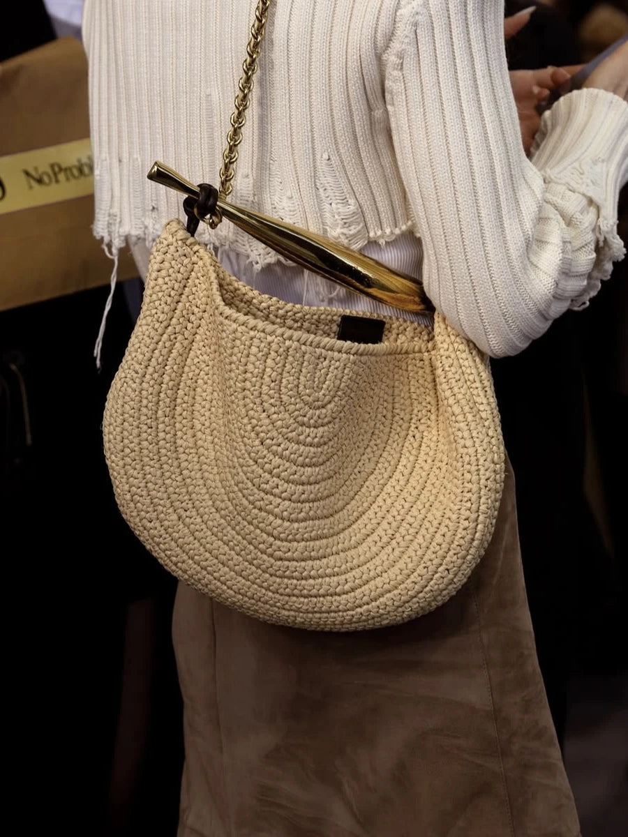 Sophia Schultertasche aus Stroh mit Pailletten