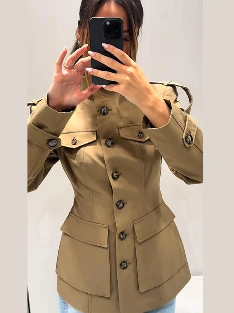 Slim Fit Trench Coat for Women - Vintage-Inspired Jacket with Pockets 3