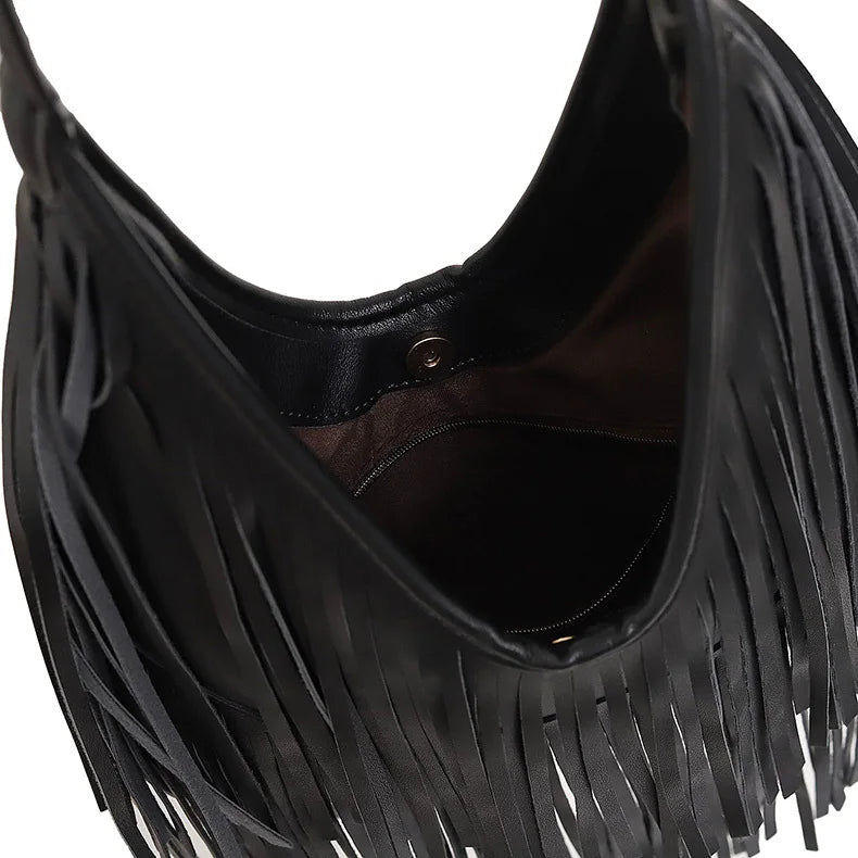 Stylish Long Tassels Shoulder Bag for Women - Soft PU Leather Hobo Tote 5
