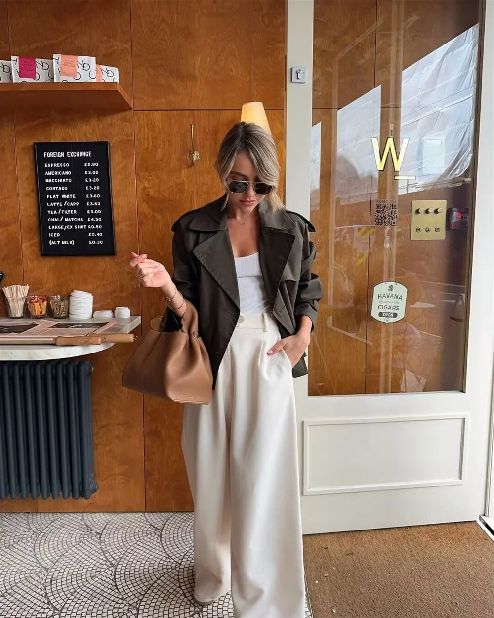 Womens Vintage Cropped Trench Coat - Chic Double Breasted Jacket for Spring Autumn Streetwear 5