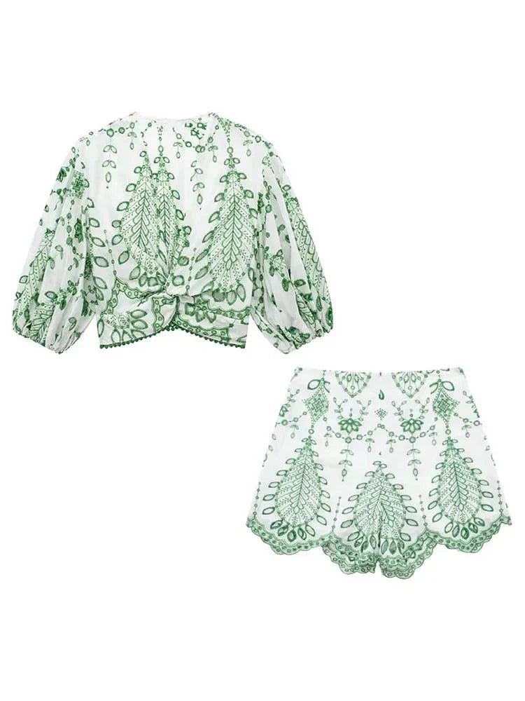 SOERA Beatrice Needlework Shorts Set - Matching Sets - SOERA-420611-GRE-L-22947 L