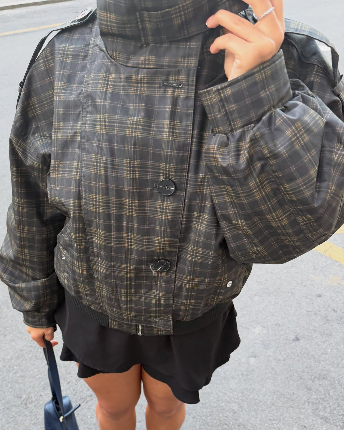 Ellen Vintage Karierte Bomberjacke