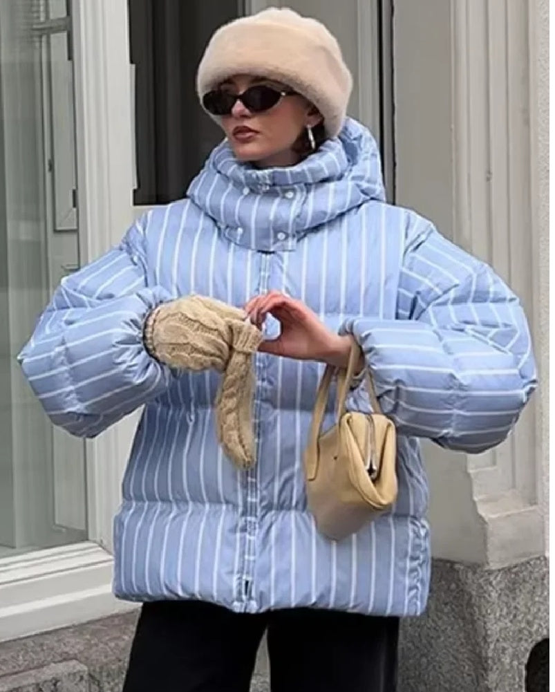 Emma Kapuzen-Streifen-Steppjacke