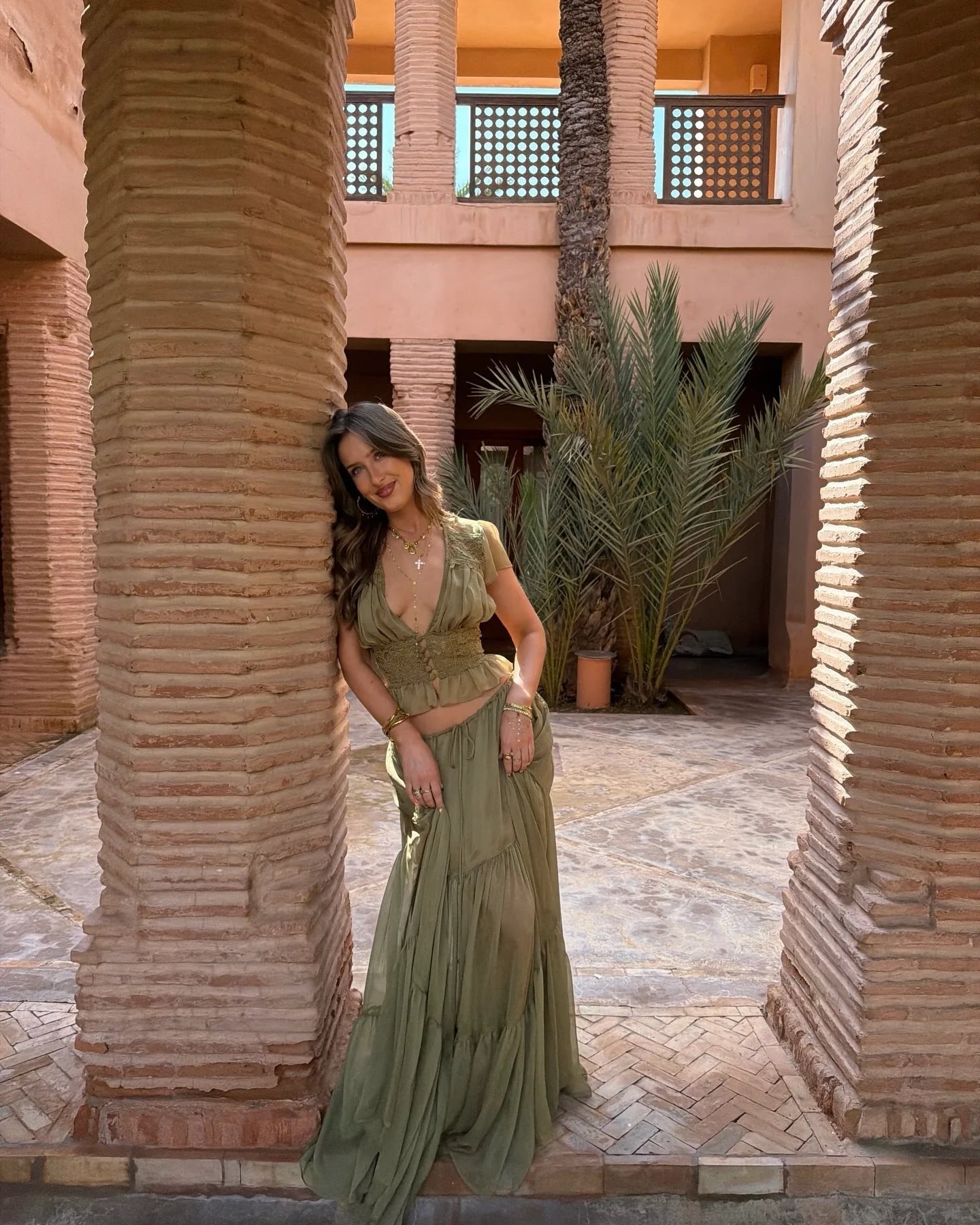 SOERA Morrigan Lace Chiffon Top & Skirt Set - Matching Sets -  Green S