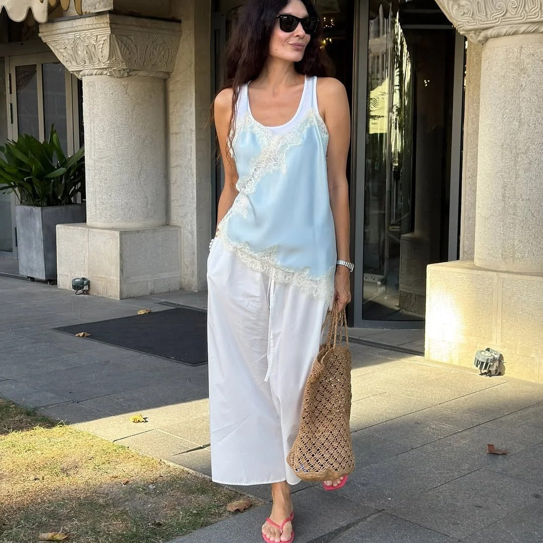 Kara asimetrični satenasti top na naramnice