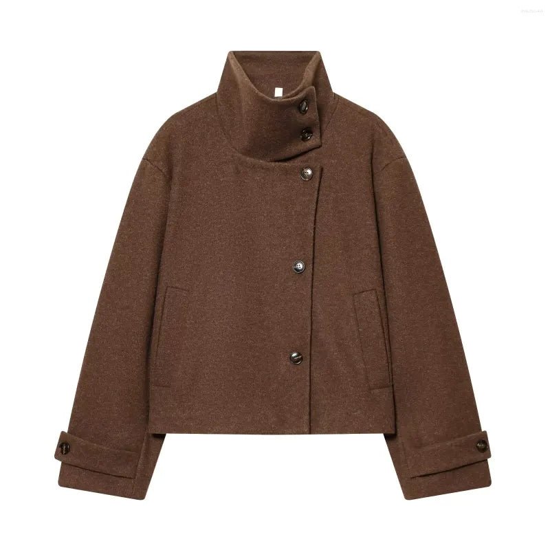 SOERA Rose Buckle Stand Collar Coat - Coat - SOERA-387651-BRO-XS-00835 Brown XS