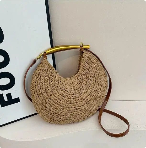SOERA Sophia Sequined Straw Shoulder Bag - Bag -  Beige