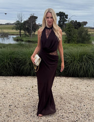 Beatrice Halter Lace Patchwork Maxi kleit