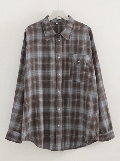 SOERA Melissa Oversized Plaid Shirt - Blouse - SOERA-074691-GRA-O-16451 Gray Blue One Size