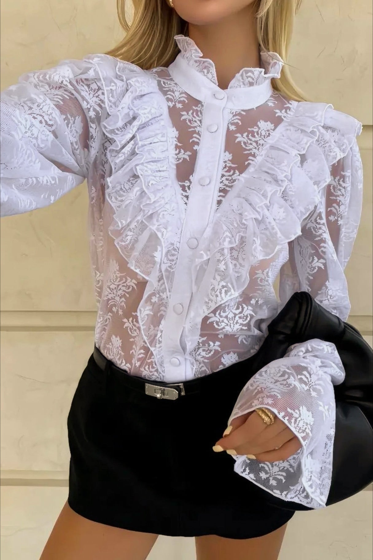 SOERA Miriam Ruffle Lace Sheer Blouse - Blouse - SOERA-381763-WHI-S-57923 White S