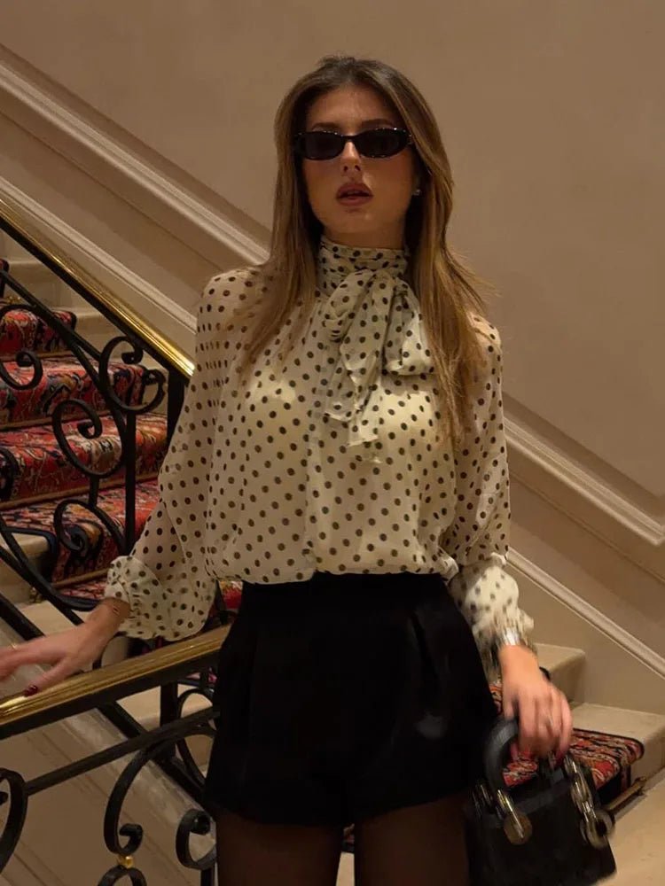 SOERA Sofia High Collar Polka Dot Blouse - Blouse -  White S