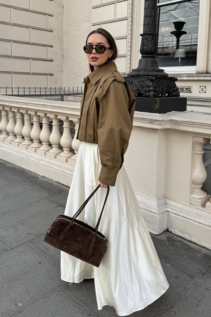 SOERA Gina Pleated Russet Wool Coat - Coat - SOERA-016323-KHA-L-66211 Khaki L