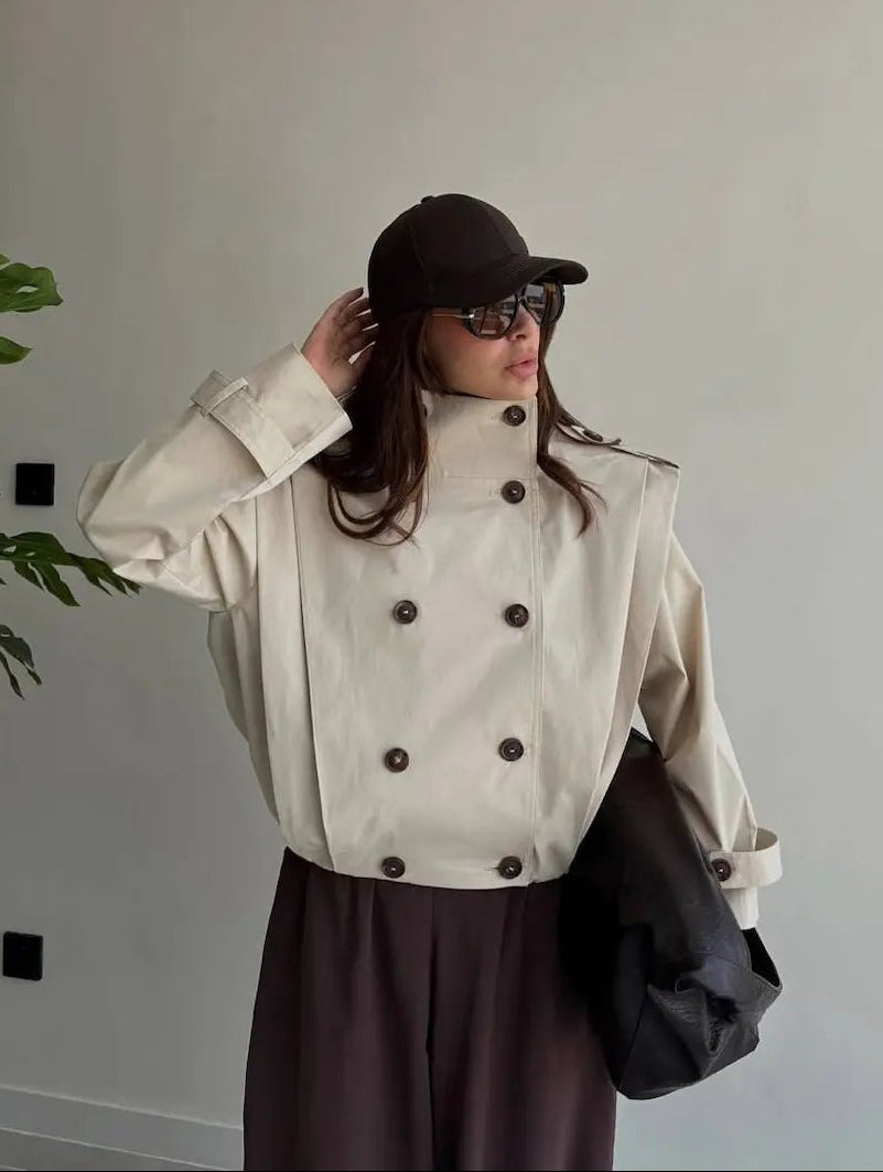 SOERA Jane Pleated High Collar Trench Coat - Coat - SOERA-577027-ASP-M-86819 Beige M