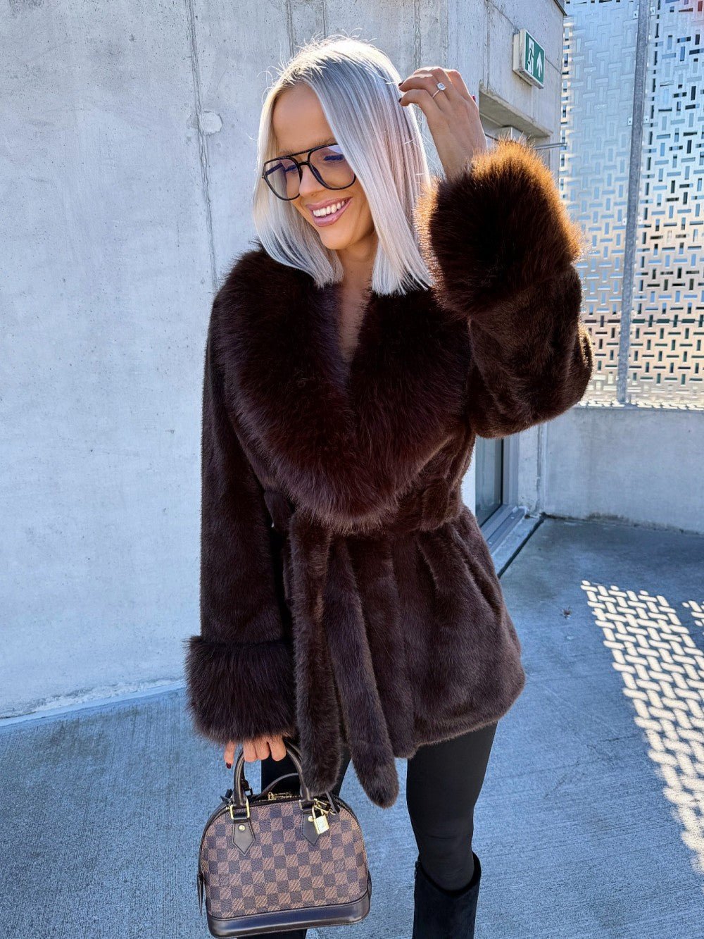 SOERA Leah Belted Faux Fur Coat - Coat - SOERA-266883-BRO-M-44707 Dark Brown M