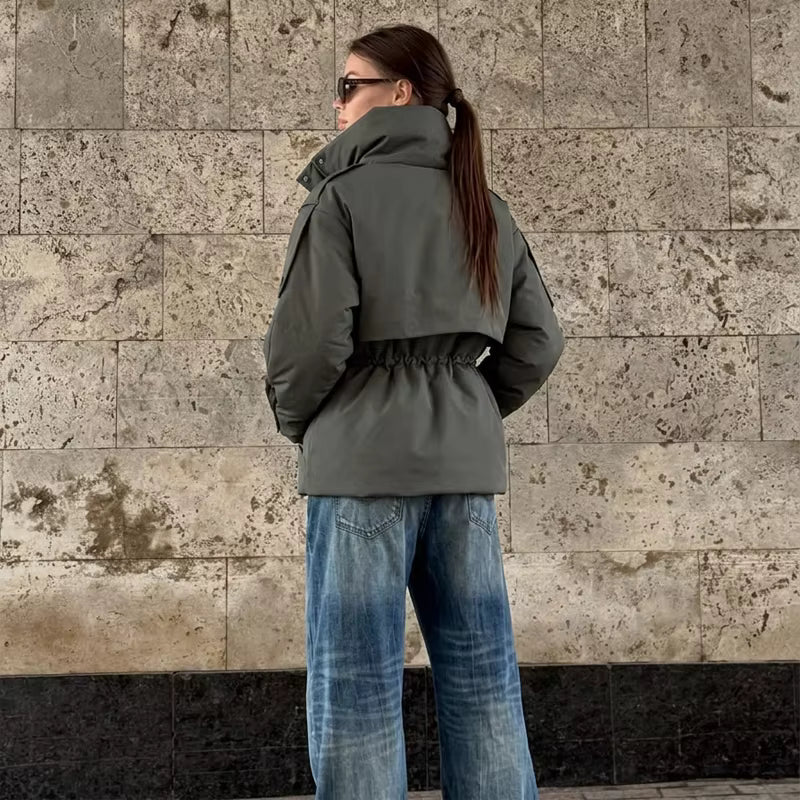 SOERA Mary Oversized Drawstring Waist Puffer Jacket - Coat -  Olive Green S