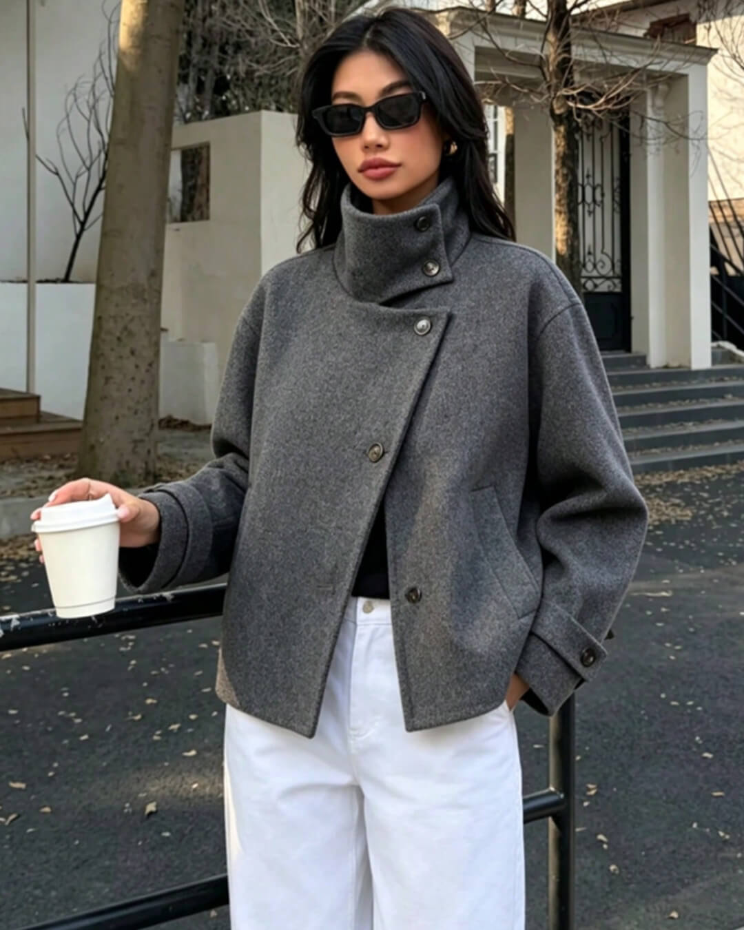 SOERA Rose Buckle Stand Collar Coat - Coat - SOERA-387651-CHA-XS-69763 Grey XS